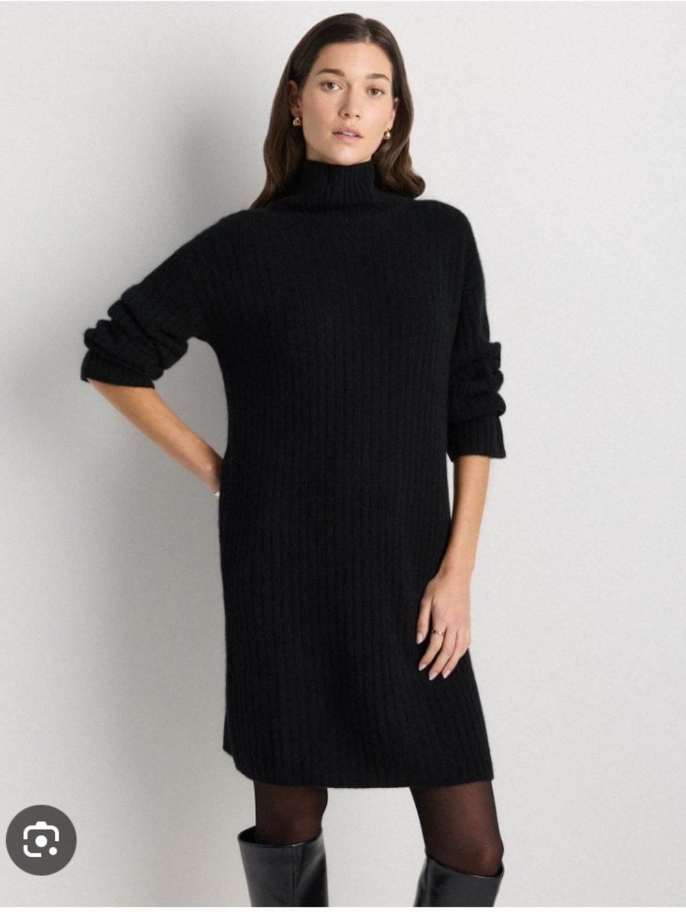 NWOT Quince 100% Cashmere Black Turtleneck Sweater Dress Size XS